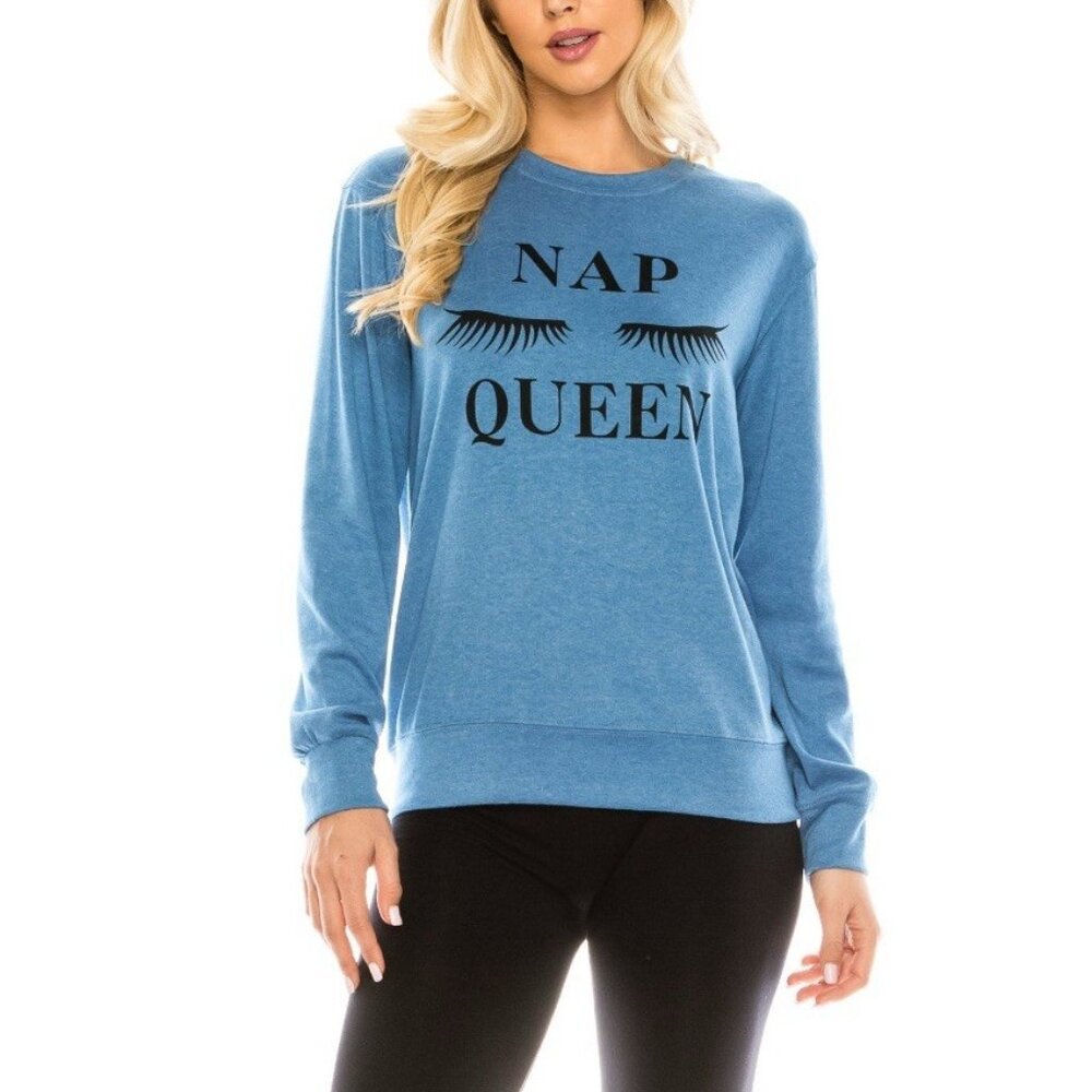 Haute Edition Nap Queen Lounging Blue Thin Sweatshirt XL Cotton Blend Casual